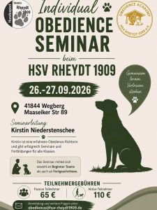 Flyer zum Individual Obedience Seminar am 26. und 27. September 2026
